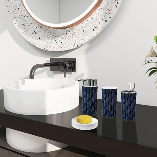 Boho 3D Wall Dark Blue Bathroom Accessory Set 6 Piece
