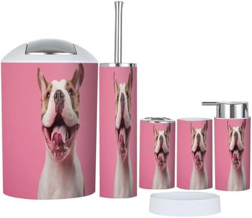 Boho Funny Bathroom Accessory Set with Pink Trash Can