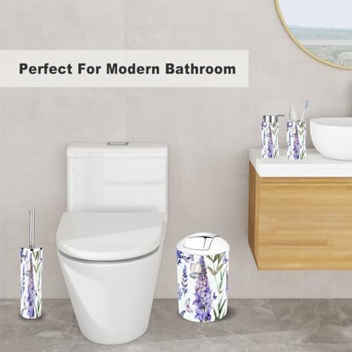 6 Piece Bathroom Accessory Set with Butterfly Lavender Design