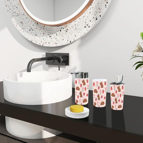 Boho Cute Strawberry Pink Hearts Bathroom Accessory Set 6 Piece