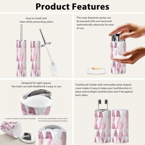 Boho Bathroom Accessory Set 6 Piece Modern Polygons 1