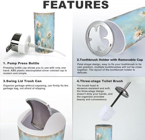 Ornate White Daisies Bathroom Accessory Set 6 Piece 1