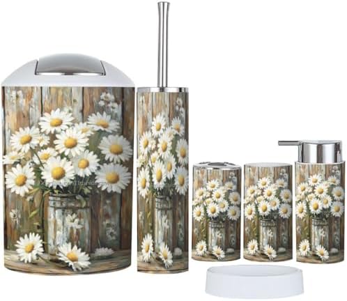 Yellow and White Daisies Bathroom Accessory Set 6 Piece
