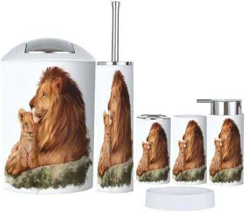 6 Piece Bathroom Accessory Set with Lion Design 1