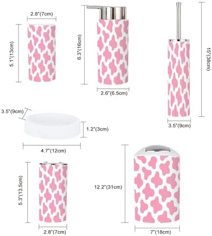 TRANQDEHOM 6-Piece Boho Bathroom Accessory Set with Pink Cow Texture