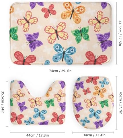 Kuizee 4-Piece Butterfly Shower Curtain Set with Non-Slip Bath Rugs