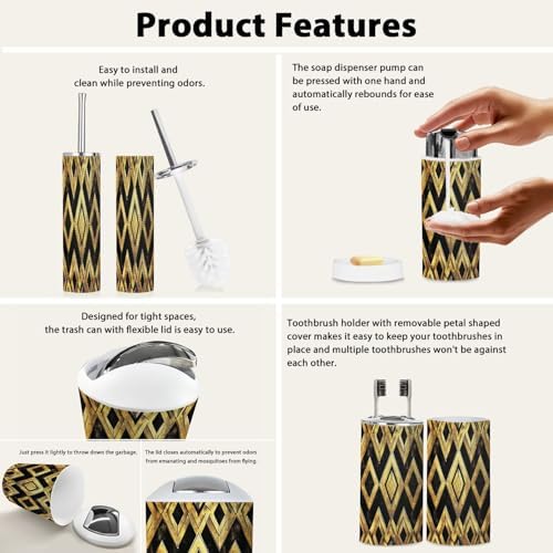 Bathroom Accessory Set 6 Piece Boho Gold Design