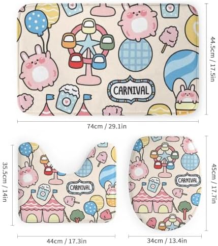 Kuizee Cute Fat Rabbit Shower Curtain Set with 4 Rugs