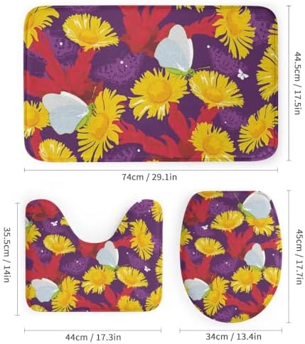 Kuizee 4-Piece Shower Curtain Set with Non-Slip Rugs