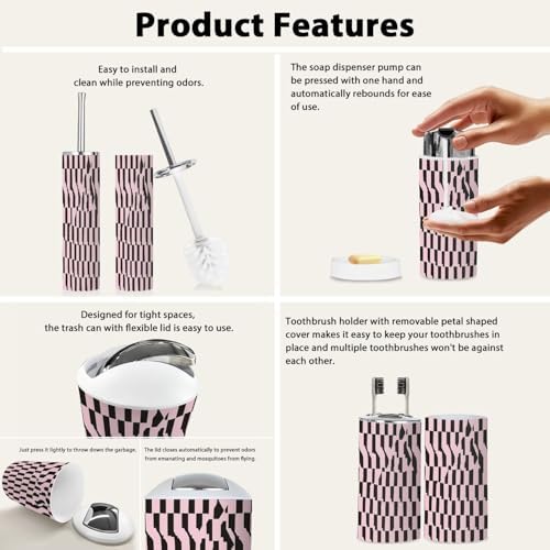 Boho Houndstooth Bathroom Accessories Set 6 Piece