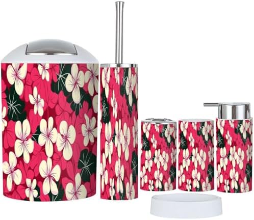 Boho Hibiscus Flowers Bathroom Accessory Set 6 Piece