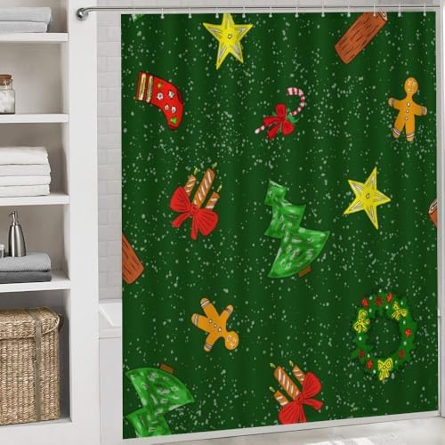 Kuizee Christmas Shower Curtain Set with 4 Bath Rugs