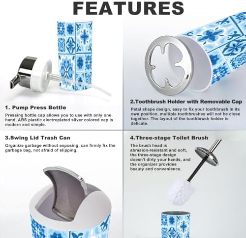 6 Piece Bathroom Accessory Set with Blue Cobalt Tiles