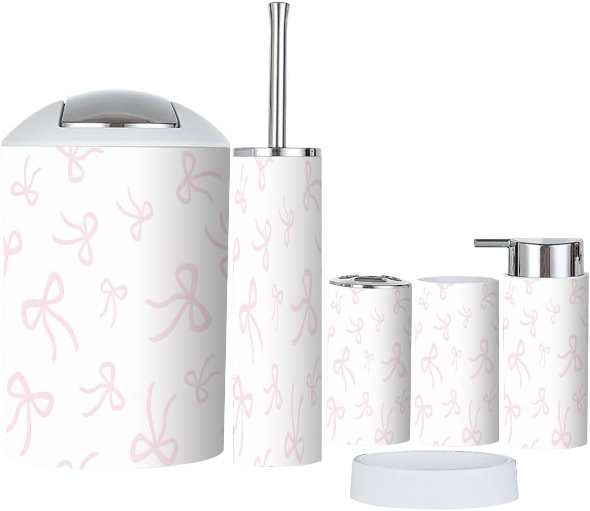 6 Piece Pink Bathroom Accessory Set