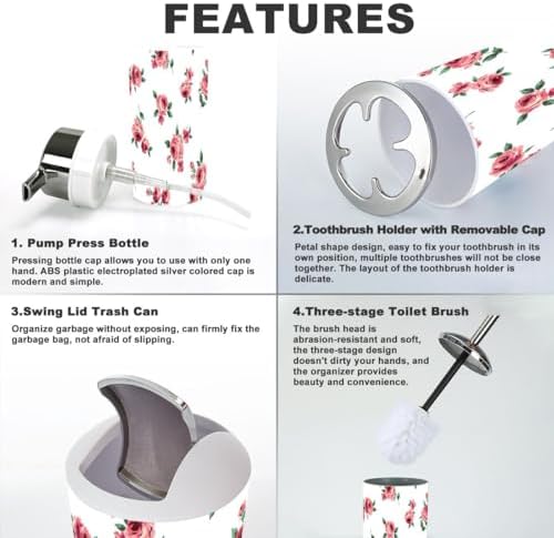 6 Piece Bathroom Accessory Set with Rose Design