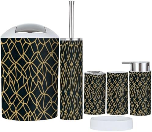 Boho Bathroom Accessory Set 6 Piece Blue Black Gold 1
