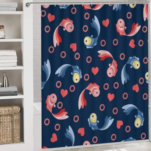 Kuizee 4 Piece Valentines Day Shower Curtain Set with Non-Slip Rugs