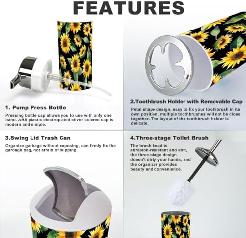 6 Piece Black Floral Bathroom Accessory Set