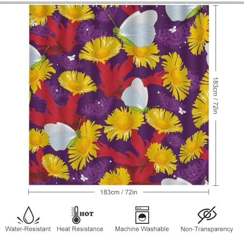 Kuizee 4-Piece Shower Curtain Set with Non-Slip Rugs