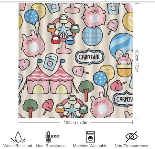 Kuizee Cute Fat Rabbit Shower Curtain Set with 4 Rugs