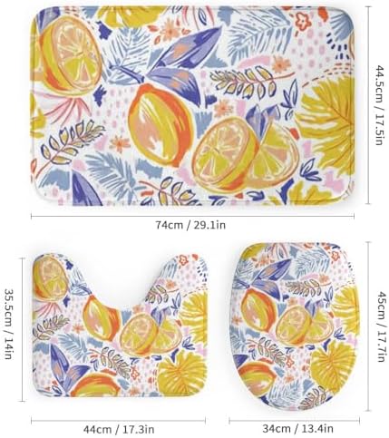 Kuizee 4-Piece Shower Curtain Set with Rugs - Summer Fruits Lemon Pattern