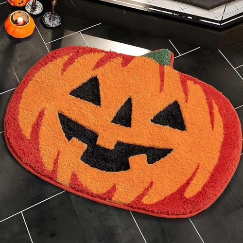 Halloween Pumpkin Bath Mat 24IN Non-Slip Orange