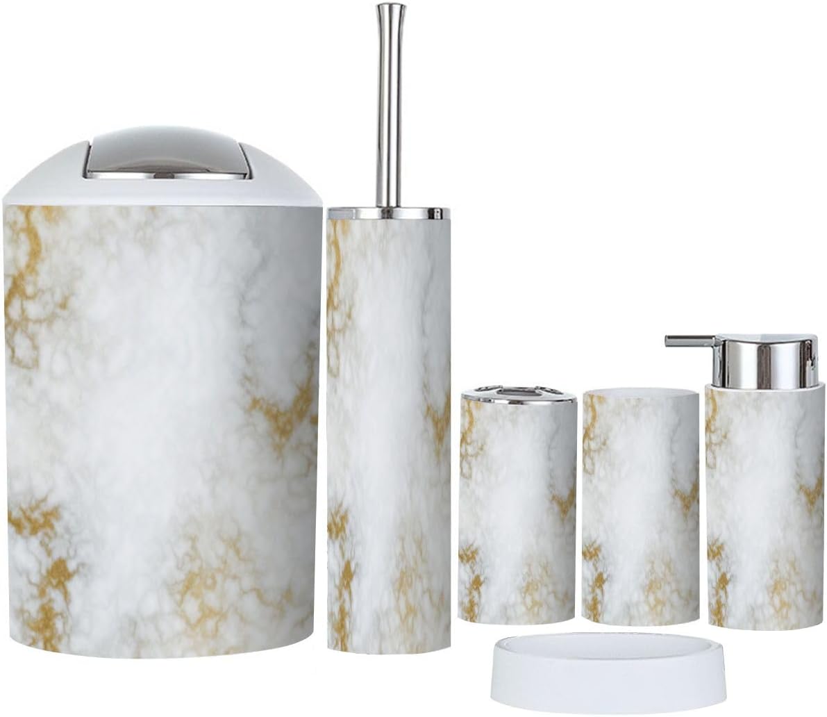 Boho Gold Marble Bathroom Accessory Set 6 Piece 1