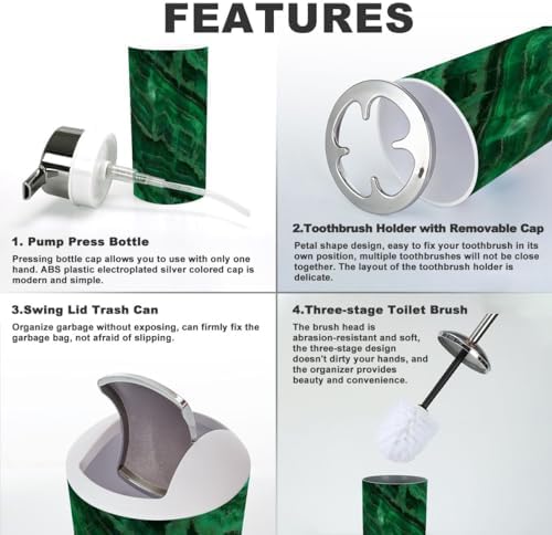 6 Piece Bathroom Accessory Set with Green Marble Texture