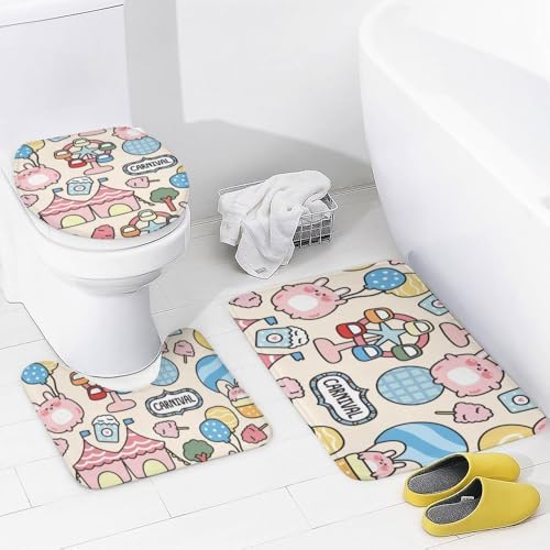 Kuizee Cute Fat Rabbit Shower Curtain Set with 4 Rugs