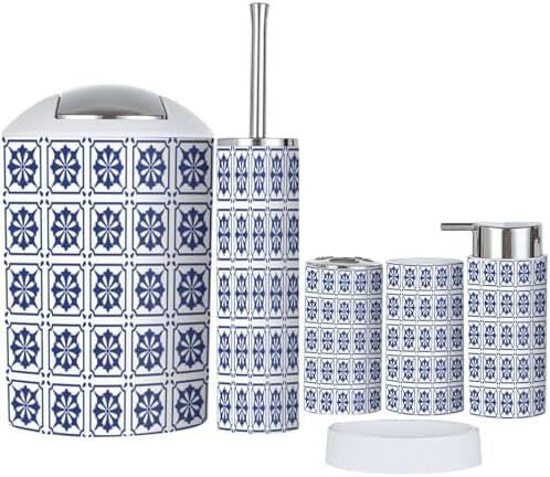 6 Piece Blue Mexican Talavera Ceramic Bathroom Accessory Set