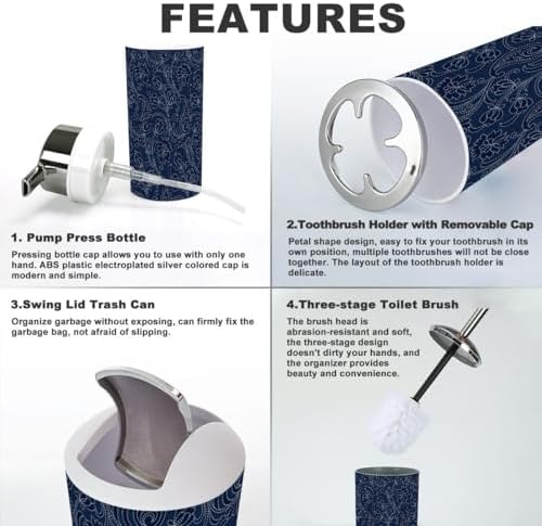 6 Piece Navy Paisley Bathroom Accessory Set