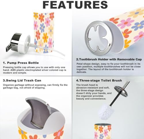 Retro Floral Bathroom Accessory Set 6 Piece 1