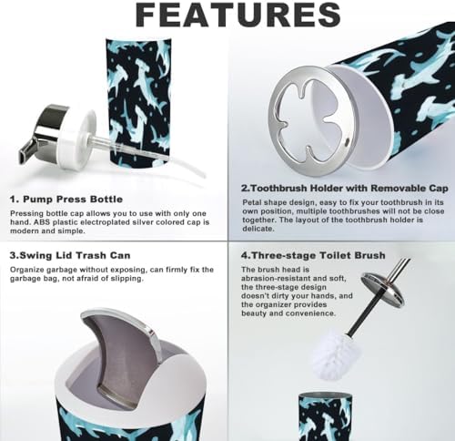 6 Piece Bathroom Accessory Set with Shark Pattern