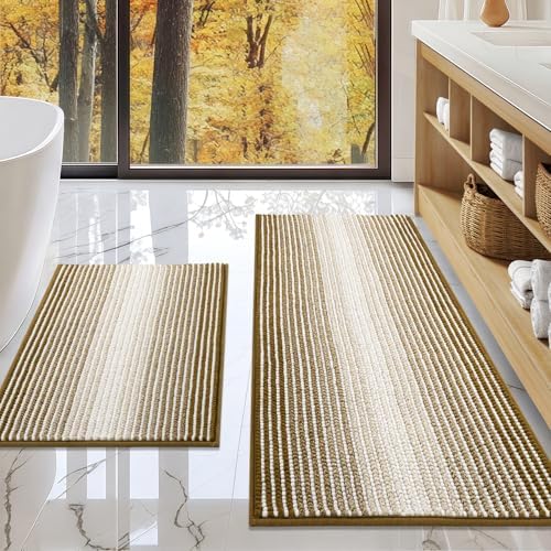 BSICPRO Bath Rugs Set - 2 Piece Non Slip Chenille Mats
