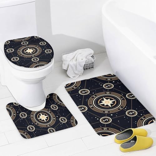 Kuizee 4-Piece Space Stars Shower Curtain Set with Non-Slip Rugs