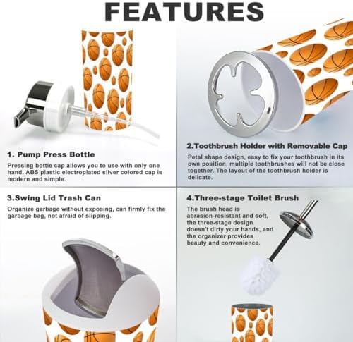 6 Piece Bathroom Accessory Set with Trash Can and Basketball Design