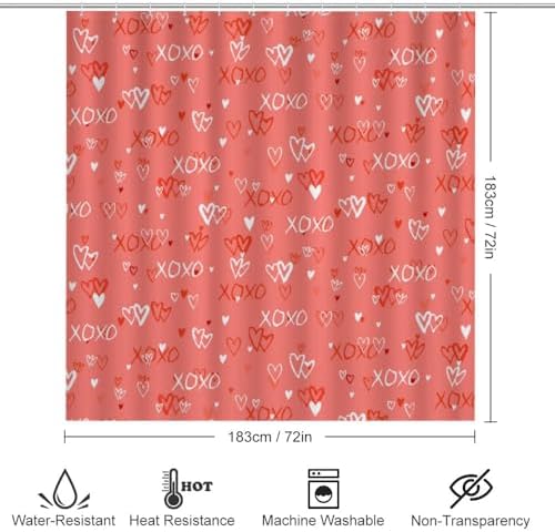 Kuizee 4-Piece Shower Curtain Set with Rugs Hearts Design