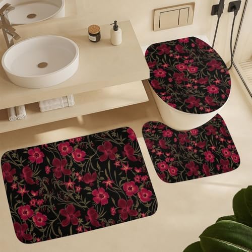 Kuizee 4 Piece Shower Curtain Set with Rugs and Hooks