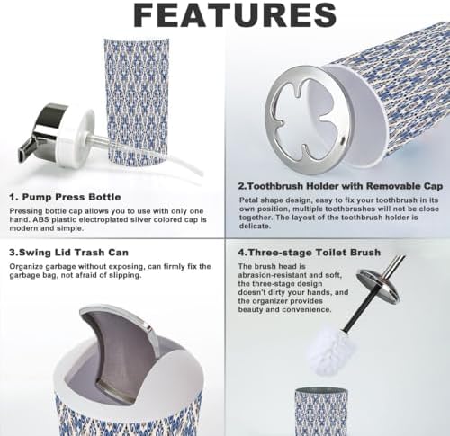 6 Piece Bathroom Accessory Set with Damask Floral Design
