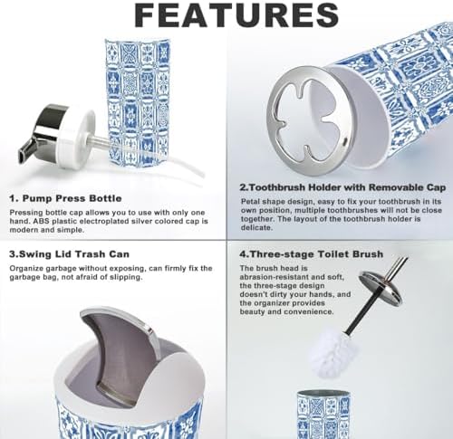 Modern 6 Piece Bathroom Accessory Set with Blue Tiles Design