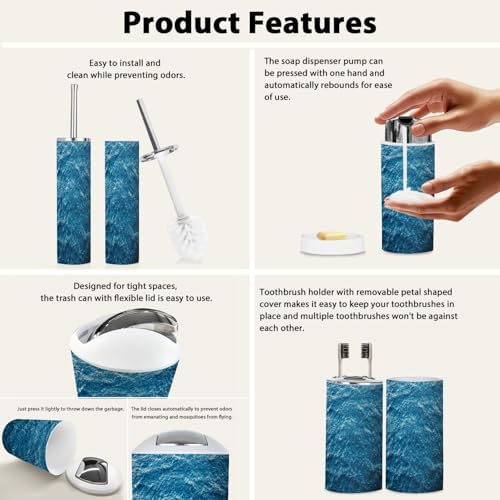 Boho Blue Sea Water Bathroom Accessory Set 6 Piece 1