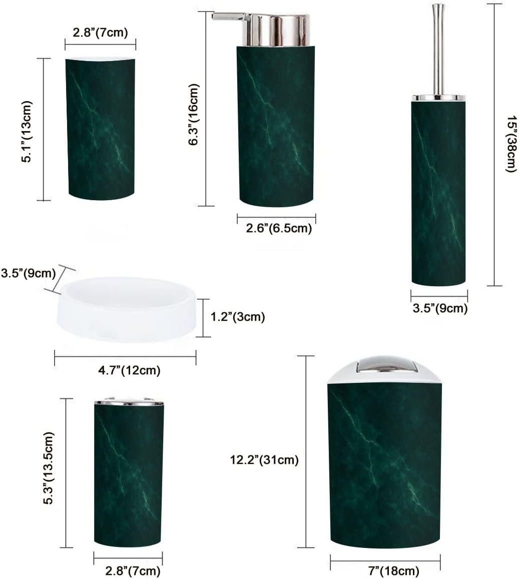 Boho Dark Green Marble Texture Bathroom Accessory Set 6 Pieces