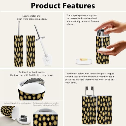 Boho Bathroom Accessories Set 6 Piece Gold Polka Marbling