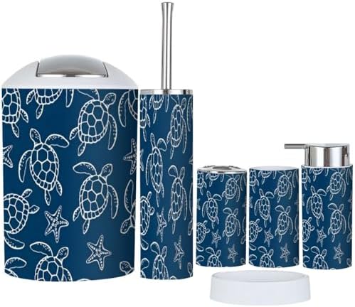6 Piece Bathroom Accessory Set with Sea Turtle Design