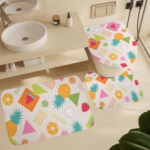 Kuizee Tropical Fruit Shower Curtain Set with 4 Rugs