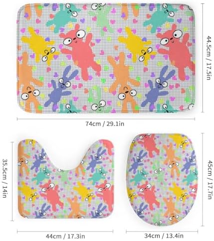 Kuizee Cartoon Animals Shower Curtain Set with 4 Piece Rugs