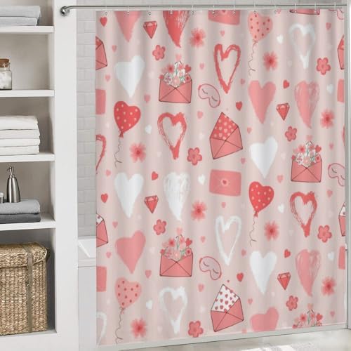 Kuizee 4-Piece Shower Curtain Set with Heart Design 1