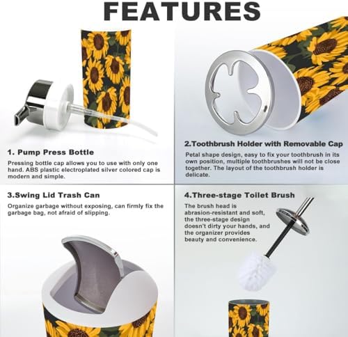 Floral Yellow Bathroom Accessory Set 6 Piece