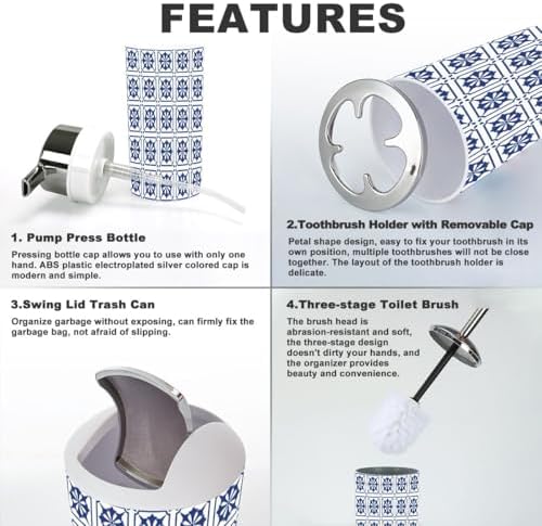 6 Piece Blue Mexican Talavera Ceramic Bathroom Accessory Set