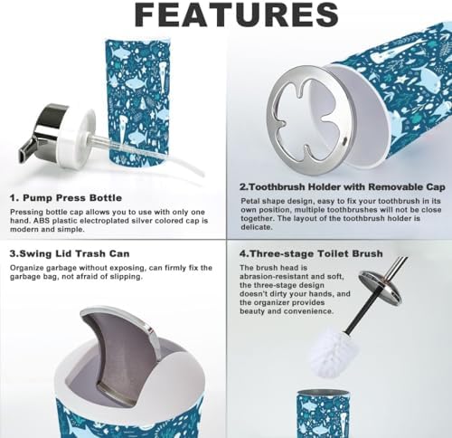 Cute Sharks Bathroom Accessory Set of 6